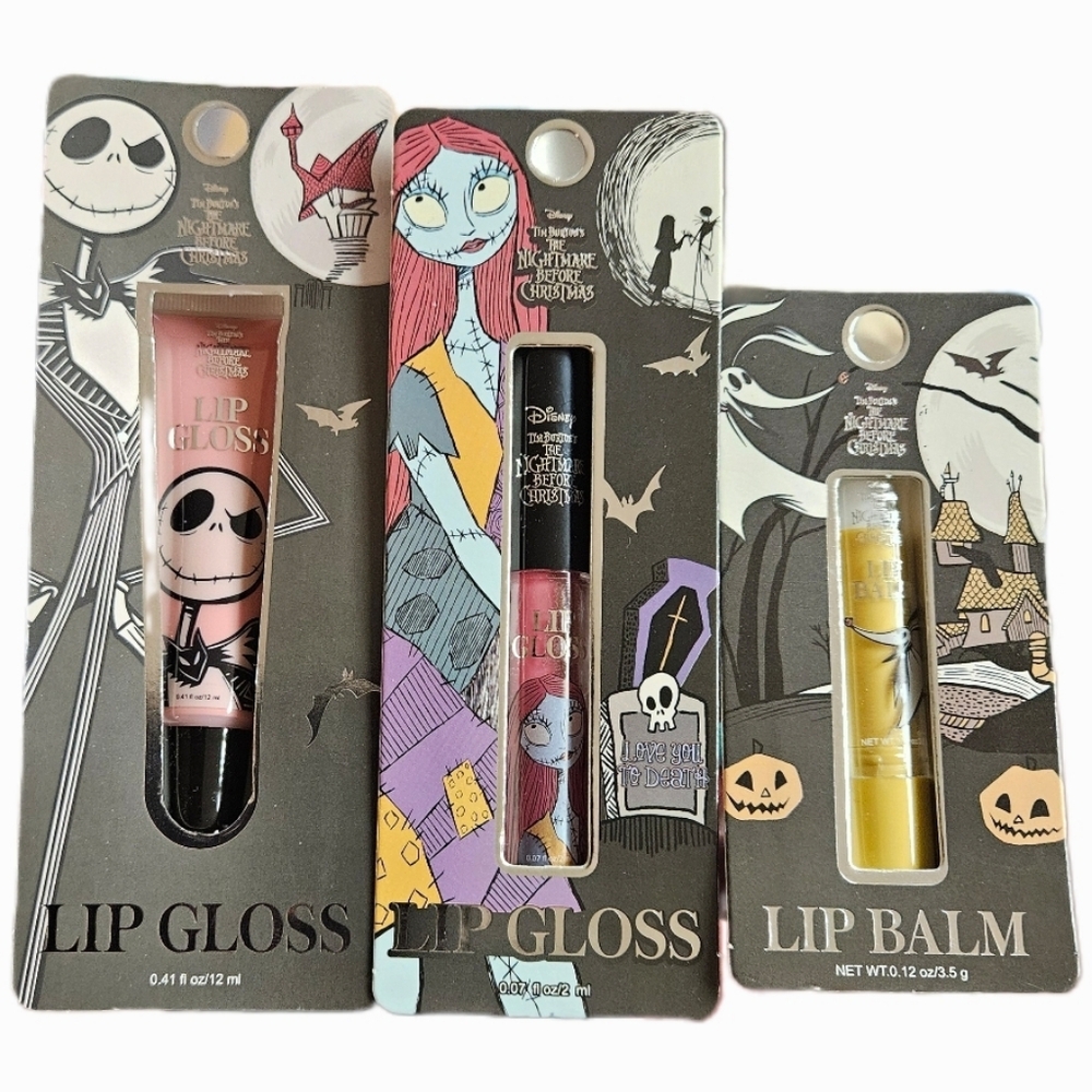 NWT 》3×《 DISNEY & TIM BURTON'S THE NIGHTMARE BEFORE CHRISTMAS LIP GLOSSES & BALM